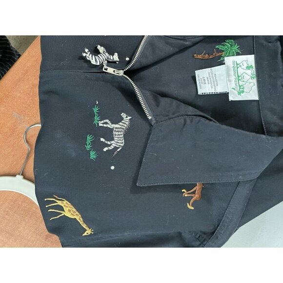 Quacker Factory Jacket Black Embroidered Jungle Animals Palm Trees Zip Up Casual - Picture 14 of 15